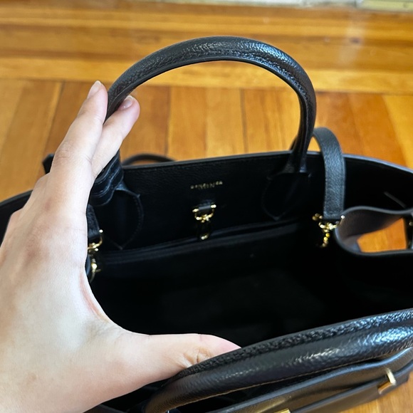 AUTHENTIC full size DeMellier Black Leather Top-Handle Tote with Gold Accents - Picture 5 of 16